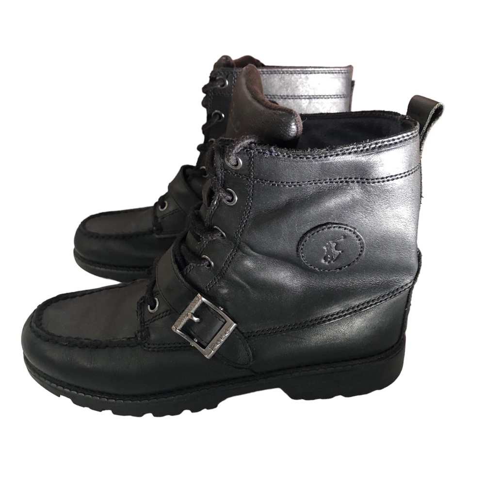 Polo Ralph Lauren Ranger Combat Black Lace Up Buckle Boots Size 5.5